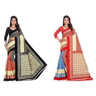 SVB Sarees Multicolour Khadi Silk Saree With Blouse Piece Combo Of 2 Sarees SVB Sarees Multicolour Khadi Silk Saree With Blouse Piece Combo Of 2 Sarees