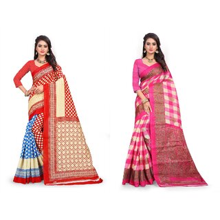 SVB Sarees Multicolour Khadi Silk Saree With Blouse Piece Combo Of 2 Sarees SVB Sarees Multicolour Khadi Silk Saree With Blouse Piece Combo Of 2 Sarees