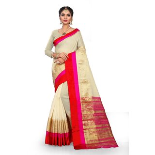SVB Sarees Crem Colour Cotton Embellished Saree With Blouse Piece SVB Sarees Crem Colour Cotton Embellished Saree With Blouse Piece