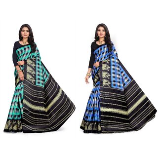                       SVB Sarees Multicolour Khadi Silk Saree With Blouse Piece Combo Of 2 Sarees                                              