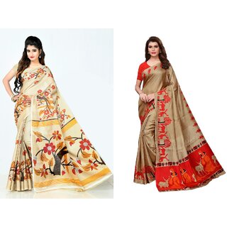                       SVB Sarees Multicolour Khadi Silk Saree With Blouse Piece Combo Of 2 Sarees                                              