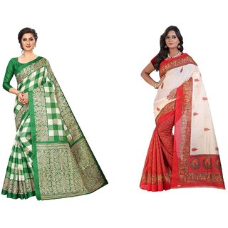                       SVB Sarees Multicolour Khadi Silk Saree With Blouse Piece Combo Of 2 Sarees                                              