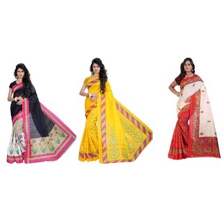 SVB Sarees Multicolour Kalamkari Printed Khadi Saree Pack Of 3 SVB Sarees Multicolour Kalamkari Printed Khadi Saree Pack Of 3
