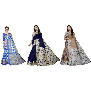 SVB Sarees Multicolour Kalamkari Printed Khadi Saree Pack Of 3 SVB Sarees Multicolour Kalamkari Printed Khadi Saree Pack Of 3