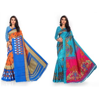 SVB Sarees Multicolour Khadi Silk Saree With Blouse Piece Combo Of 2 Sarees SVB Sarees Multicolour Khadi Silk Saree With Blouse Piece Combo Of 2 Sarees
