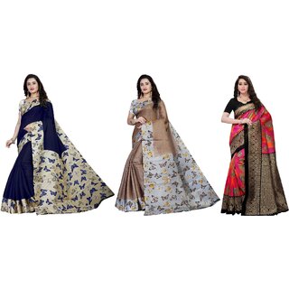 SVB Sarees Multicolour Kalamkari Printed Khadi Saree Pack Of 3