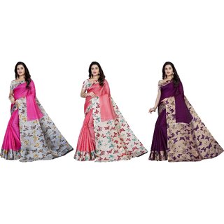 SVB Sarees Multicolour Kalamkari Printed Khadi Saree Pack Of 3 SVB Sarees Multicolour Kalamkari Printed Khadi Saree Pack Of 3