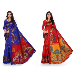                       SVB Sarees Multicolour Khadi Silk Saree With Blouse Piece Combo Of 2 Sarees                                              