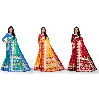                       SVB Sarees Geomatric Printed Khadi Saree Pack Of 3                                              
