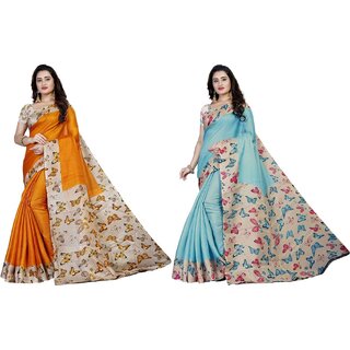 SVB Sarees Multicolour Khadi Silk Saree With Blouse Piece Combo Of 2 Sarees SVB Sarees Multicolour Khadi Silk Saree With Blouse Piece Combo Of 2 Sarees