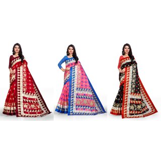                       SVB Sarees Geomatric Printed Khadi Saree Pack Of 3                                              