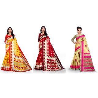 SVB Sarees Geomatric Printed Khadi Saree Pack Of 3 SVB Sarees Geomatric Printed Khadi Saree Pack Of 3