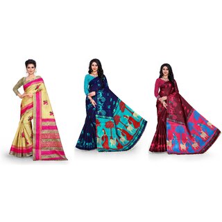                       SVB Sarees Animal Printed Khadi Saree Pack Of 3                                              