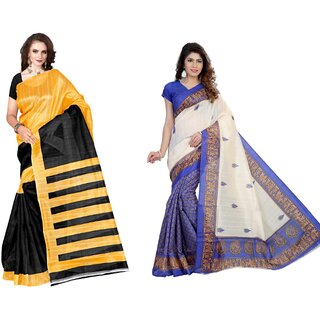                       SVB Sarees Multicolour Khadi Silk Saree With Blouse Piece Combo Of 2 Sarees                                              