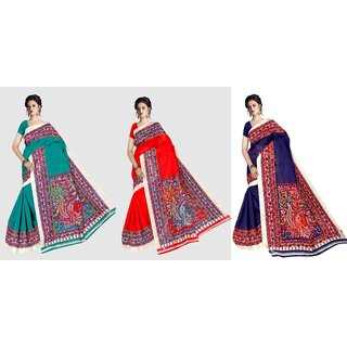                       SVB Sarees Multicolour Animal Printed Saree Pack Of 3 Saree                                              