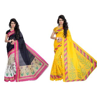                       SVB Sarees Multicolour Khadi Silk Saree With Blouse Piece Combo Of 2 Sarees                                              