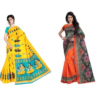 SVB Sarees Multicolour Khadi Silk Saree With Blouse Piece Combo Of 2 Sarees SVB Sarees Multicolour Khadi Silk Saree With Blouse Piece Combo Of 2 Sarees