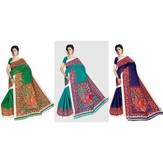 SVB Sarees Multicolour Printed Saree Pack Of 3 SVB Sarees Multicolour Printed Saree Pack Of 3