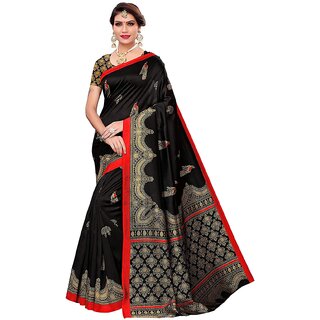                       SVB Black Printed Mysore Silk With Blouse Saree                                              