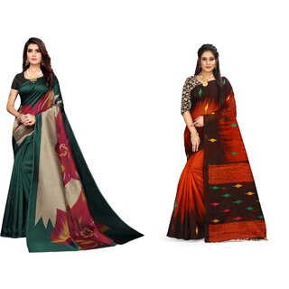 SVB Sarees Green And Red Khadi Silk Saree With Blouse Piece ( Pack Of 2) SVB Sarees Green And Red Khadi Silk Saree With Blouse Piece ( Pack Of 2)