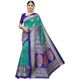 SVB Sarees Green Printed Art Silk With Blouse Saree SVB Sarees Green Printed Art Silk With Blouse Saree