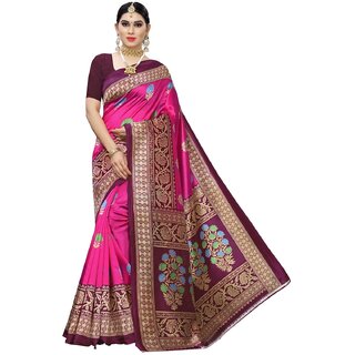                       SVB Sarees Pink Printed Art Silk With Blouse Saree                                              