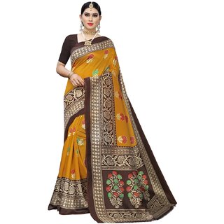 SVB Sarees Yellow Printed Art Silk With Blouse Saree SVB Sarees Yellow Printed Art Silk With Blouse Saree