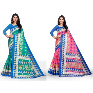 SVB Sarees Multicolour Khadi Silk Saree With Blouse Piece Combo Of 2 Sarees SVB Sarees Multicolour Khadi Silk Saree With Blouse Piece Combo Of 2 Sarees