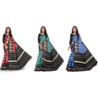                       SVB Sarees Red Green And Blue Checks Printed Khadi Saree Pack Of 3 Saree                                              