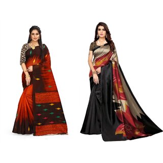                       SVB Sarees Printed Khadi Silk Saree With Blouse Piece (Pack Of 2)                                              
