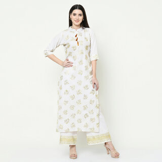                       SVB White Colour Party Wear Foil Print Kurtis With Plazzo                                              