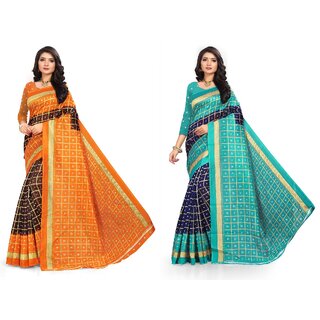 SVB Sarees Multicolour Khadi Silk Saree With Blouse Piece Combo Of 2 Sarees SVB Sarees Multicolour Khadi Silk Saree With Blouse Piece Combo Of 2 Sarees
