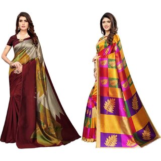 SVB Sarees Multicolour Khadi Silk Saree With Blouse Piece Combo Of 2 Sarees SVB Sarees Multicolour Khadi Silk Saree With Blouse Piece Combo Of 2 Sarees