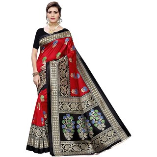                       SVB Saree Red   Black  Cotton Silk Saree                                              