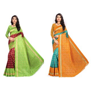 SVB Sarees Multicolour Khadi Silk Saree With Blouse Piece Combo Of 2 Sarees SVB Sarees Multicolour Khadi Silk Saree With Blouse Piece Combo Of 2 Sarees