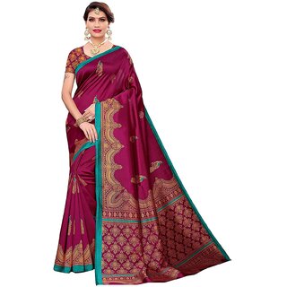                       SVB Saree Magenta Art Silk Kalamkari Saree                                              
