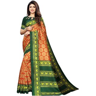                       SVB Saree Orange  Green Mysore Silk Saree                                              