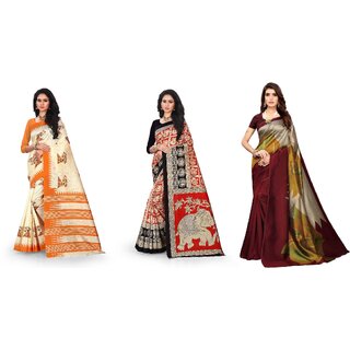                       SVB Sarees Multicolour Printed Saree Pack Of 3                                              