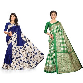                       SVB Sarees Multicolour Khadi Silk Saree With Blouse Piece Combo Of 2 Sarees                                              