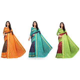 SVB Sarees Orange Blue And Green Printed Khadi Saree Pack Of 3 Saree SVB Sarees Orange Blue And Green Printed Khadi Saree Pack Of 3 Saree