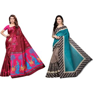                       SVB Sarees Multicolour Khadi Silk Saree With Blouse Piece Combo Of 2 Sarees                                              