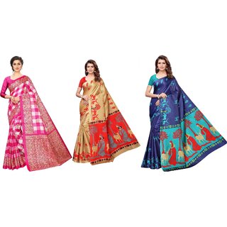 SVB Sarees Multicolour Animal Printed Saree Pack Of 3 SVB Sarees Multicolour Animal Printed Saree Pack Of 3