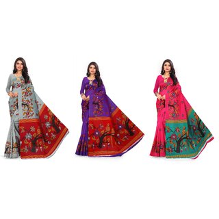 SVB Sarees Multicolour Animal Printed Saree Pack Of 3 SVB Sarees Multicolour Animal Printed Saree Pack Of 3