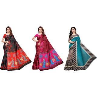 SVB Sarees Multicolour Animal Printed Saree Pack Of 3 SVB Sarees Multicolour Animal Printed Saree Pack Of 3