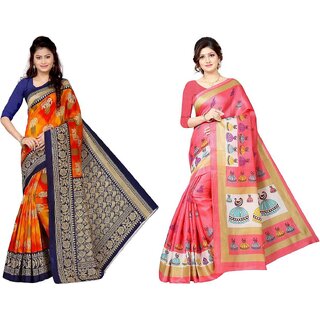 SVB Sarees Multicolour Khadi Silk Saree With Blouse Piece Combo Of 2 Sarees SVB Sarees Multicolour Khadi Silk Saree With Blouse Piece Combo Of 2 Sarees