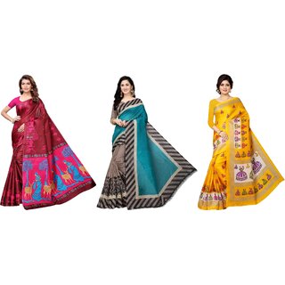 SVB Sarees Multicolour Animal Printed Saree Pack Of 3 SVB Sarees Multicolour Animal Printed Saree Pack Of 3