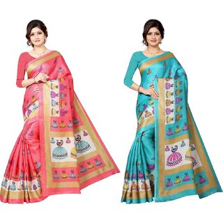 SVB Sarees Multicolour Khadi Silk Saree With Blouse Piece Combo Of 2 Sarees SVB Sarees Multicolour Khadi Silk Saree With Blouse Piece Combo Of 2 Sarees