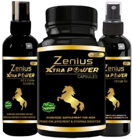 Zenius Xtra Power Kit For strength and stamina power (60 Capsules + 50ml Oil + 50ml Gel)