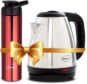 Pigeon 1.5 litre Hot Kettle and Stainless Steel Water Bottle Combo used for boiling Water; Making Tea and Coffee; Instan