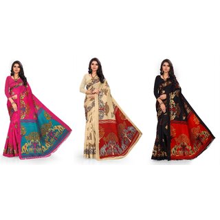                       SVB Sarees Multicolour Animal Printed Saree Pack Of 3                                              